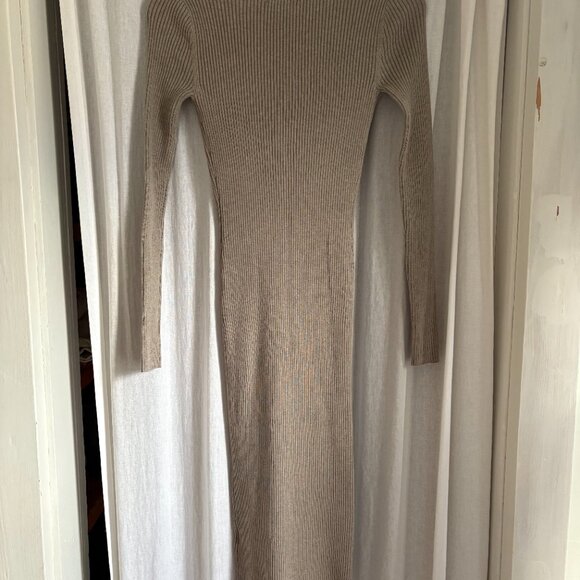 H&M NWT Fitted ribbed sand colored dress scoop neck size XS - Picture 2 of 5